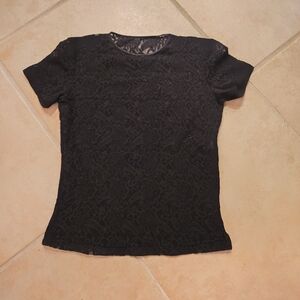 Vintage Gaviota Lace short sleeve t- shirt camisole black size S